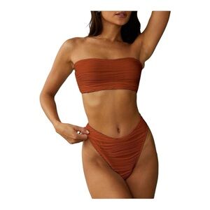 ZAFUL Bandeau Ribbed Lace Up Wave Hi Cut Bikini Size M New with Tags